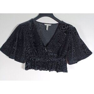 Velvet Burnout Babydoll Top V-Neck Flutter Sleeve Whimsigoth Fairy Crop Feminine